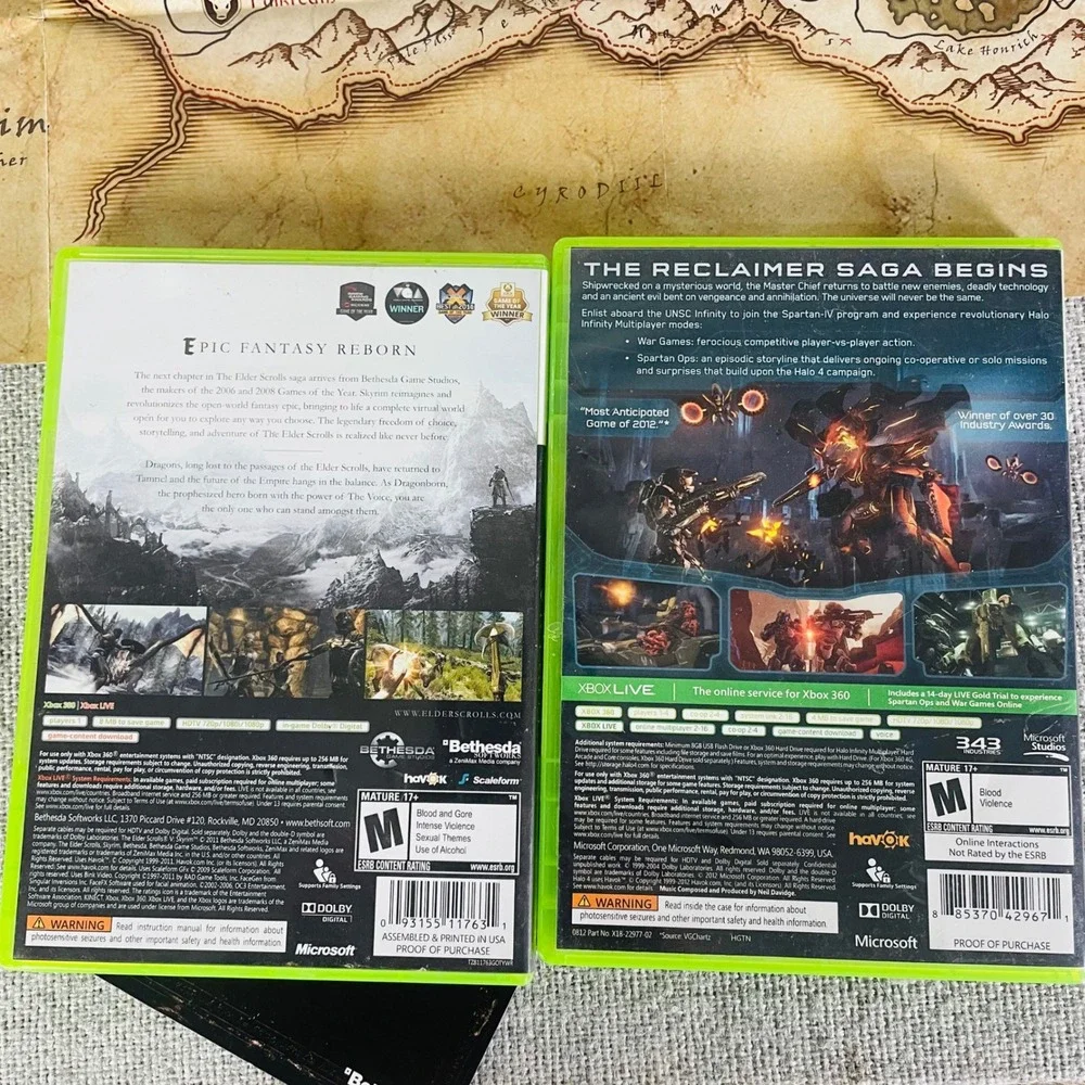 Xbox 360 4 Game Lot Skyrim Halo 4 Titanfall Call of Duty Ghosts Maps Case Bundle